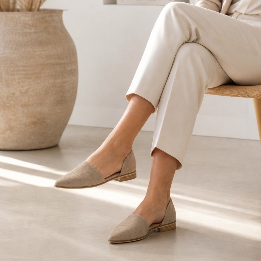 Beast Fashion Beige Suede D'Orsay Flats Pointed Toe Size 6
